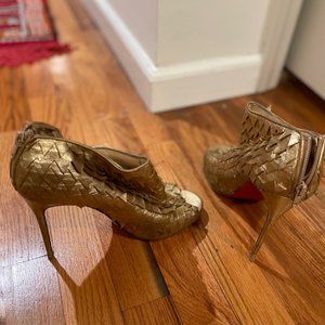Christian Louboutin Gold Leather Open Toe Ankle Boots (updated)